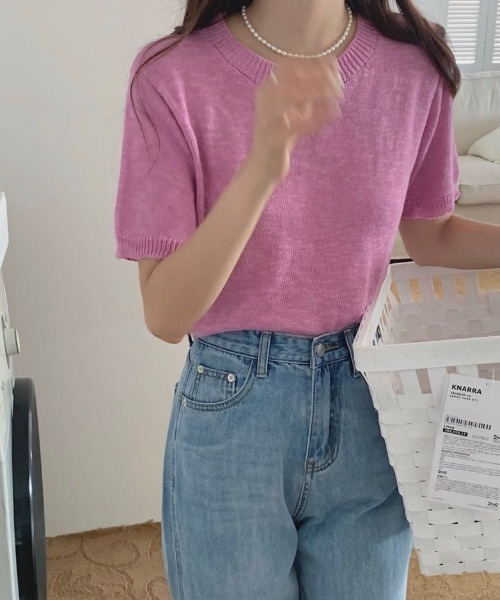 MANGROVE（マングローブ）の「カットアウトクロップドニットトップス（Tシャツ/カットソー・レディース・ホワイト/ライトブルー/ブラック/ピンク/グリーン・FREE）」の21枚目の写真