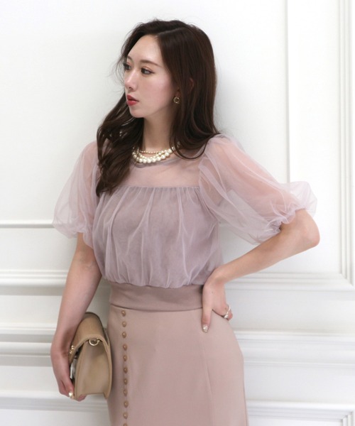 ROYAL PARTY（ロイヤルパーティー）の「チュール重ねカットトップス（Tシャツ/カットソー・レディース・ブラック/オフホワイト/ピンクベージュ・FREE）」の3枚目の写真