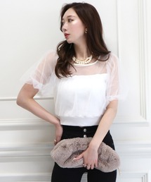 ROYAL PARTY | チュール重ねカットトップス(Tシャツ/カットソー)