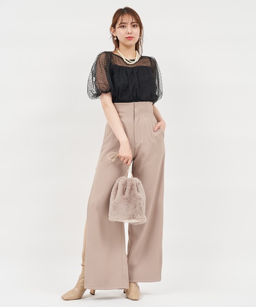 ROYAL PARTY（ロイヤルパーティー）の「チュール重ねカットトップス（Tシャツ/カットソー・レディース・ブラック/オフホワイト/ピンクベージュ・FREE）」の9枚目の写真