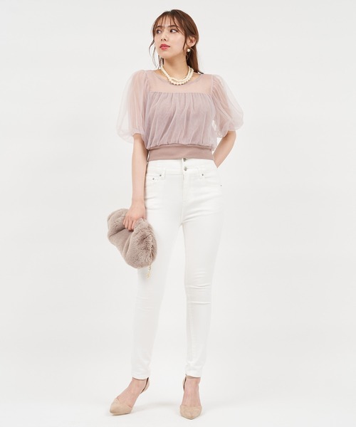 ROYAL PARTY（ロイヤルパーティー）の「チュール重ねカットトップス（Tシャツ/カットソー・レディース・ブラック/オフホワイト/ピンクベージュ・FREE）」の11枚目の写真