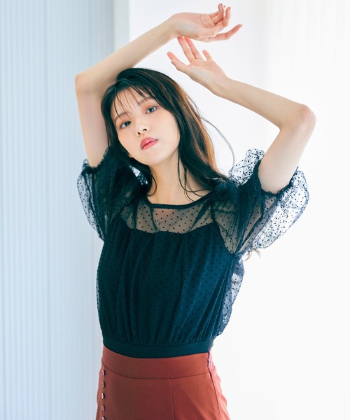 ROYAL PARTY（ロイヤルパーティー）の「チュール重ねカットトップス（Tシャツ/カットソー・レディース・ブラック/オフホワイト/ピンクベージュ・FREE）」の10枚目の写真