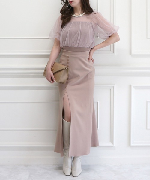 ROYAL PARTY（ロイヤルパーティー）の「チュール重ねカットトップス（Tシャツ/カットソー・レディース・ブラック/オフホワイト/ピンクベージュ・FREE）」の20枚目の写真