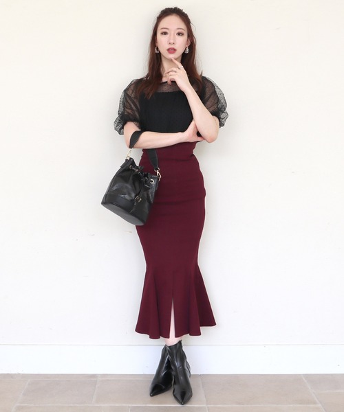 ROYAL PARTY（ロイヤルパーティー）の「チュール重ねカットトップス（Tシャツ/カットソー・レディース・ブラック/オフホワイト/ピンクベージュ・FREE）」の7枚目の写真