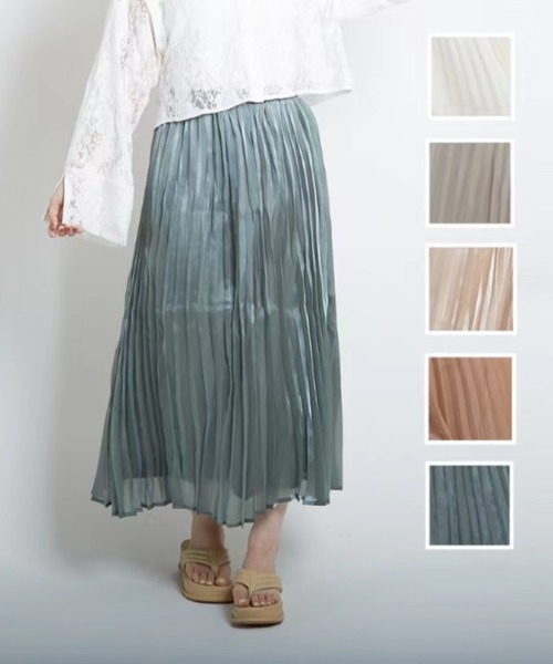 PAPAVER(パパヴェル)の「【papaver】オーロラサテンプリーツSK(スカート・レディース・グリーン/モカ/グレー/ベージュ/オフホワイト・MEDIUM)」の9枚目の写真