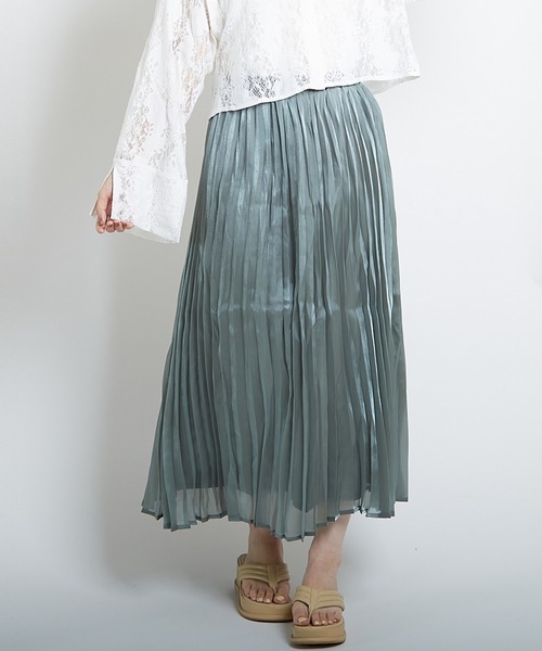 PAPAVER(パパヴェル)の「【papaver】オーロラサテンプリーツSK(スカート・レディース・グリーン/モカ/グレー/ベージュ/オフホワイト・MEDIUM)」の10枚目の写真