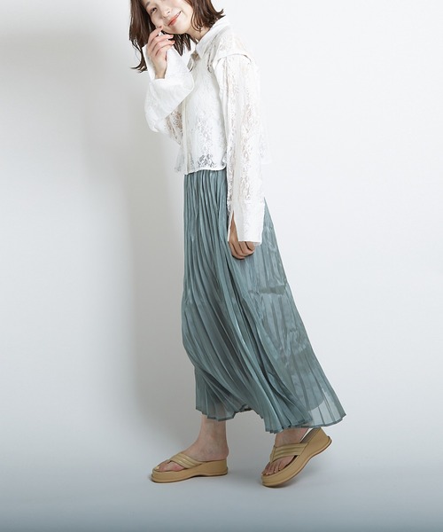 PAPAVER(パパヴェル)の「【papaver】オーロラサテンプリーツSK(スカート・レディース・グリーン/モカ/グレー/ベージュ/オフホワイト・MEDIUM)」の12枚目の写真