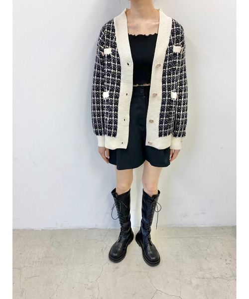 PHILLY（フィリー）の「ツイードニットカーディガン（カーディガン/ボレロ・レディース・ホワイト/ブラック・FREE）」の4枚目の写真