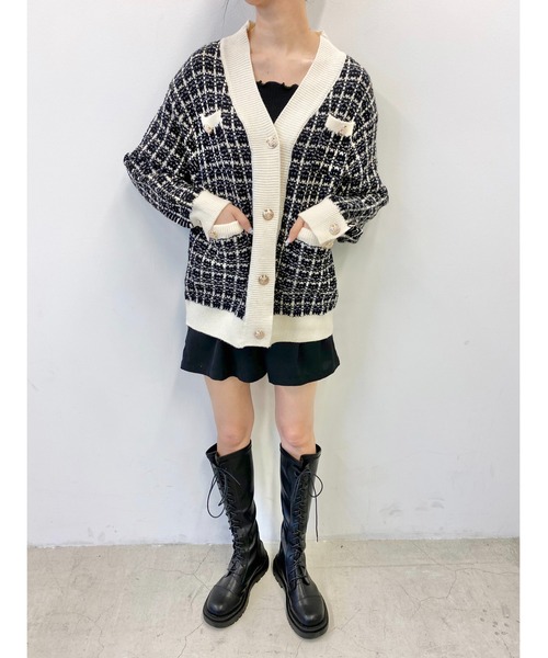 PHILLY（フィリー）の「ツイードニットカーディガン（カーディガン/ボレロ・レディース・ホワイト/ブラック・FREE）」の6枚目の写真