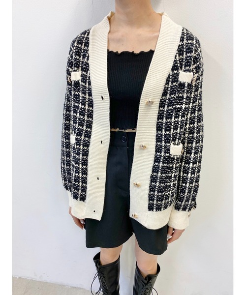 PHILLY（フィリー）の「ツイードニットカーディガン（カーディガン/ボレロ・レディース・ホワイト/ブラック・FREE）」の9枚目の写真