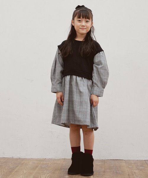 ikka（イッカ）の「【キッズ】ベストドッキングチェックワンピース（100~160cm）（ワンピース・キッズ・ブラック/ベージュ・100/110/120/130/140/150/160）」の16枚目の写真