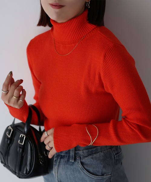 Riberry（リベリー）の「リブタートルネックニット（ニット/セーター・レディース・イエロー/レンガ/グリーン/ブラウン/ブラック/オフホワイト/ベージュ/ホワイト×ブラック/ブルー/ライトグレー/グリーン系/レッド/オレンジ・FREE）」の13枚目の写真