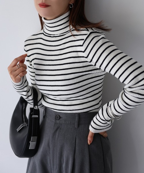 Riberry（リベリー）の「リブタートルネックニット（ニット/セーター・レディース・イエロー/レンガ/グリーン/ブラウン/ブラック/オフホワイト/ベージュ/ホワイト×ブラック/ブルー/ライトグレー/グリーン系/レッド/オレンジ・FREE）」の21枚目の写真