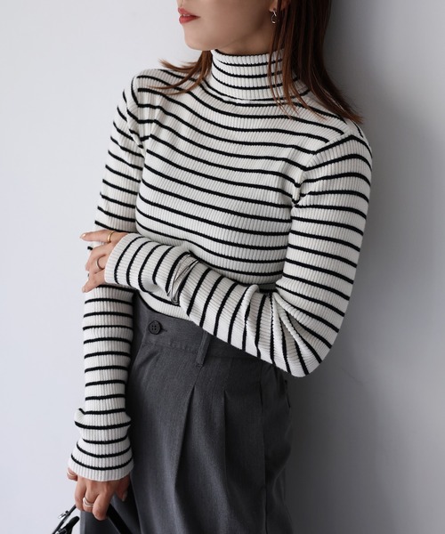 Riberry（リベリー）の「リブタートルネックニット（ニット/セーター・レディース・イエロー/レンガ/グリーン/ブラウン/ブラック/オフホワイト/ベージュ/ホワイト×ブラック/ブルー/ライトグレー/グリーン系/レッド/オレンジ・FREE）」の22枚目の写真