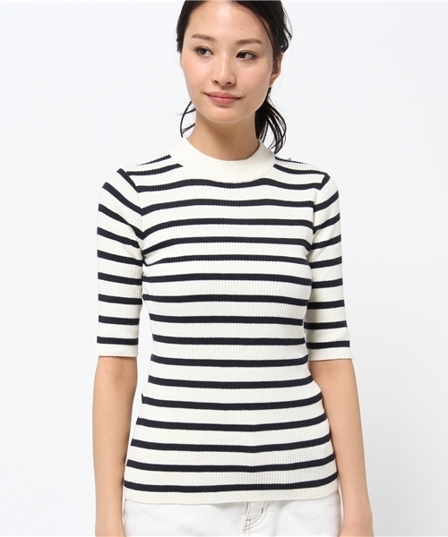 CIAOPANIC（チャオパニック）の「【Ciaopanic】 C1005分袖ボーダーRIBハイネック（ニット/セーター・レディース・ネイビー/グレー/レッド・FREE）」の6枚目の写真