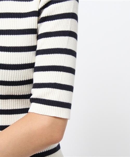 CIAOPANIC（チャオパニック）の「【Ciaopanic】 C1005分袖ボーダーRIBハイネック（ニット/セーター・レディース・ネイビー/グレー/レッド・FREE）」の10枚目の写真