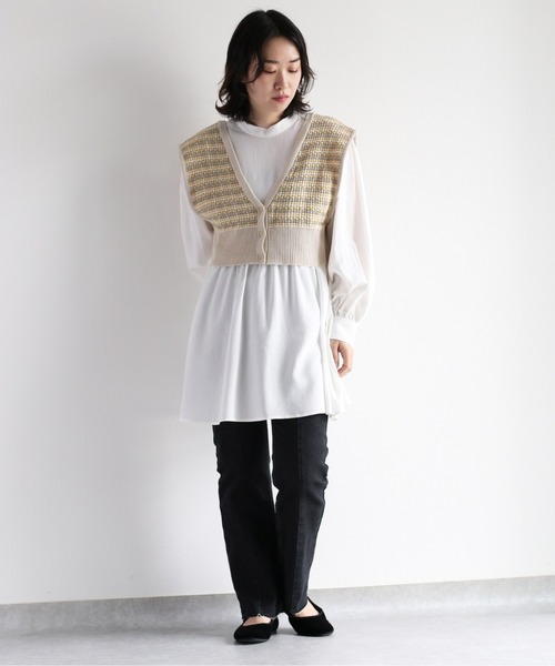 cepo(セポ)の「【セットアイテム】ニットビスチェ2WAY+ショートワンピース(チュニック・レディース・ブラック/オフホワイト・M)」の11枚目の写真