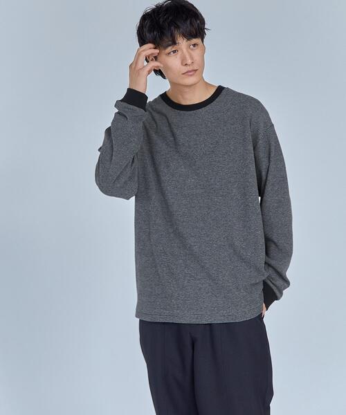 green label relaxing（グリーンレーベルリラクシング）の「タック ボーダー リブ クルーネック 長袖 カットソー（Tシャツ/カットソー・メンズ・ブラック/ダークグリーン/グレー・S/M/L/XL）」の2枚目の写真