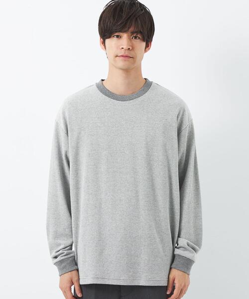 green label relaxing（グリーンレーベルリラクシング）の「タック ボーダー リブ クルーネック 長袖 カットソー（Tシャツ/カットソー・メンズ・ブラック/ダークグリーン/グレー・S/M/L/XL）」の4枚目の写真