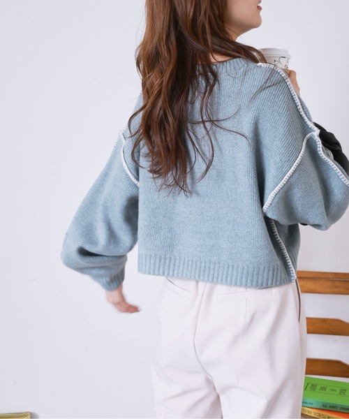 FREE'S MART(フリーズマート)の「◆杢ストレッチ総針配色ステッチニット(ニット/セーター・レディース・ホワイト/ブラック/ベージュ/ブルー・FREE)」の15枚目の写真