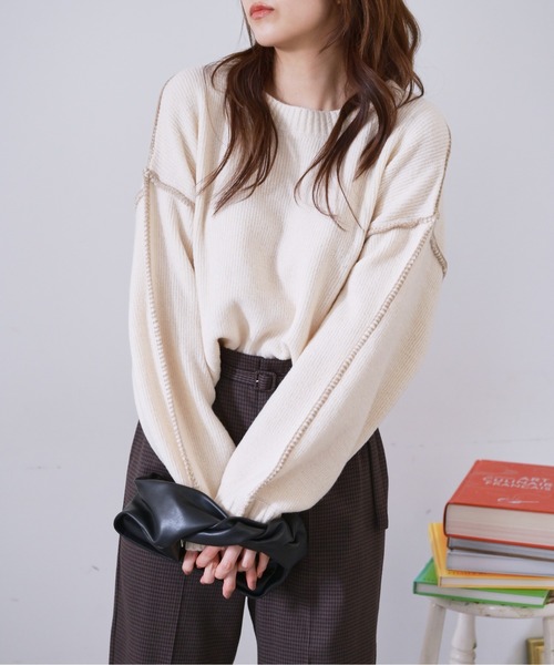 FREE'S MART(フリーズマート)の「◆杢ストレッチ総針配色ステッチニット(ニット/セーター・レディース・ホワイト/ブラック/ベージュ/ブルー・FREE)」の11枚目の写真