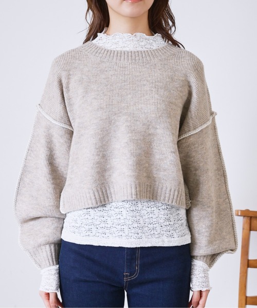 FREE'S MART(フリーズマート)の「◆杢ストレッチ総針配色ステッチニット(ニット/セーター・レディース・ホワイト/ブラック/ベージュ/ブルー・FREE)」の14枚目の写真