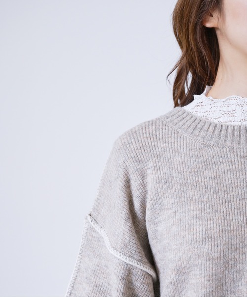 FREE'S MART(フリーズマート)の「◆杢ストレッチ総針配色ステッチニット(ニット/セーター・レディース・ホワイト/ブラック/ベージュ/ブルー・FREE)」の9枚目の写真