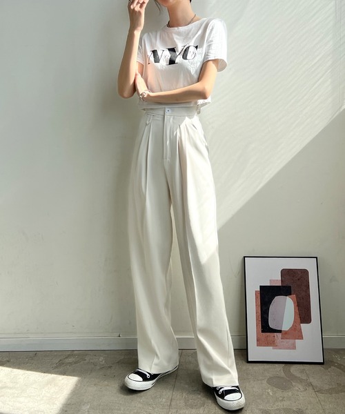 セール】【4サイズ展開】ハイウエストツータックスラックス