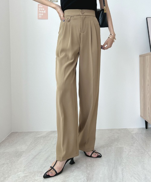 秋新色4サイズ展開】ハイウエストツータックスラックス（スラックス