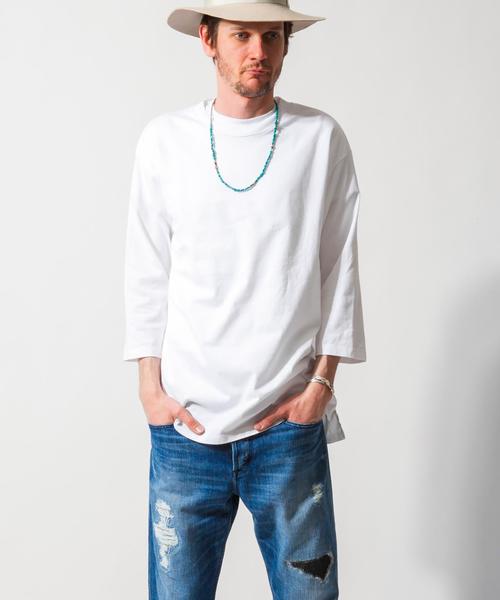 BEAUTY&YOUTH UNITED ARROWS（ビューティーアンドユースユナイテッドアローズ）の「BY ∴ ロング クルーネック クォータースリーブ MADE IN JAPAN カットソー ◆（Tシャツ/カットソー・メンズ・ホワイト/ブラウン/ネイビー・SMALL/MEDIUM/LARGE）」の6枚目の写真