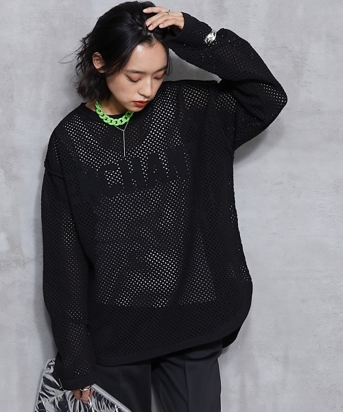 GEVS.(ジェイヴィス)の「<大きいサイズ> ロゴジャガードメッシュニットプルオーバー GEVS.(ニット/セーター・レディース・ブラック/ベージュ・L~LL/3L~4L/5L~6L)」の12枚目の写真