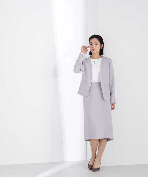 NATURAL BEAUTY BASIC(ナチュラルビューティーベーシック)の「【洗える】<ポリエステルドビーSET UP>ノーカラージャケット(ノーカラージャケット・レディース・グレー/ネイビー/ベージュ・MEDIUM/X-SMALL/SMALL/LARGE)」の8枚目の写真