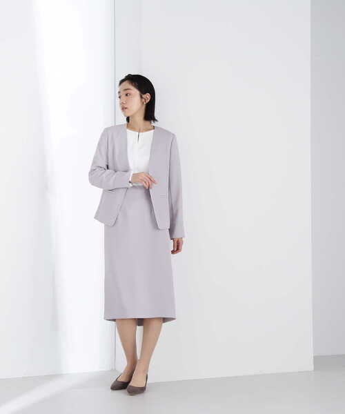 NATURAL BEAUTY BASIC(ナチュラルビューティーベーシック)の「【洗える】<ポリエステルドビーSET UP>ノーカラージャケット(ノーカラージャケット・レディース・グレー/ネイビー/ベージュ・MEDIUM/X-SMALL/SMALL/LARGE)」の7枚目の写真