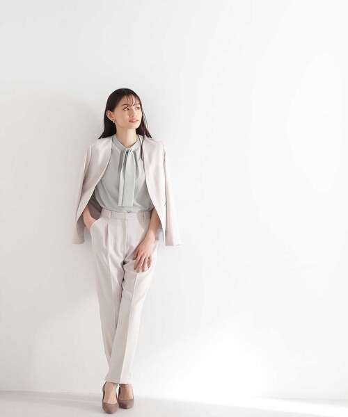 NATURAL BEAUTY BASIC(ナチュラルビューティーベーシック)の「【洗える】<ポリエステルドビーSET UP>ノーカラージャケット(ノーカラージャケット・レディース・グレー/ネイビー/ベージュ・MEDIUM/X-SMALL/SMALL/LARGE)」の16枚目の写真