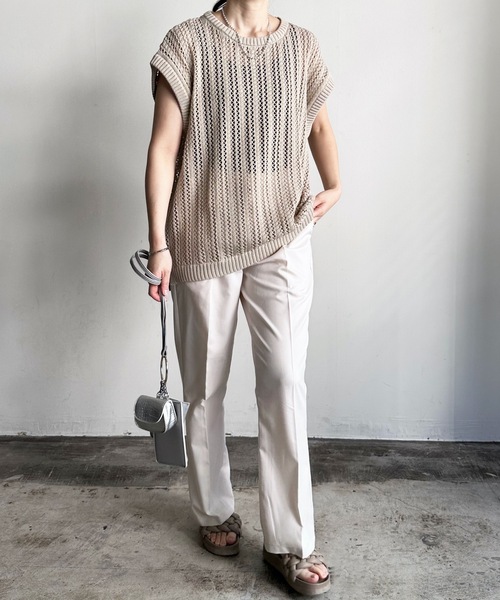 COMMON WARE（コモンウェアー）の「COMMONWARE:透かし編み メッシュ ベスト（ベスト・レディース・グリーン/ベージュ/ブラック・L/M）」の3枚目の写真