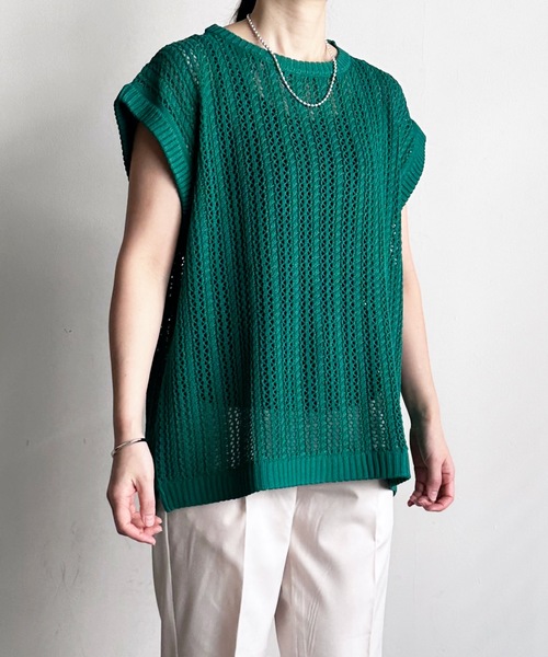 COMMON WARE（コモンウェアー）の「COMMONWARE:透かし編み メッシュ ベスト（ベスト・レディース・グリーン/ベージュ/ブラック・L/M）」の21枚目の写真
