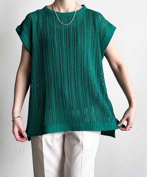 COMMON WARE（コモンウェアー）の「COMMONWARE:透かし編み メッシュ ベスト（ベスト・レディース・グリーン/ベージュ/ブラック・L/M）」の22枚目の写真