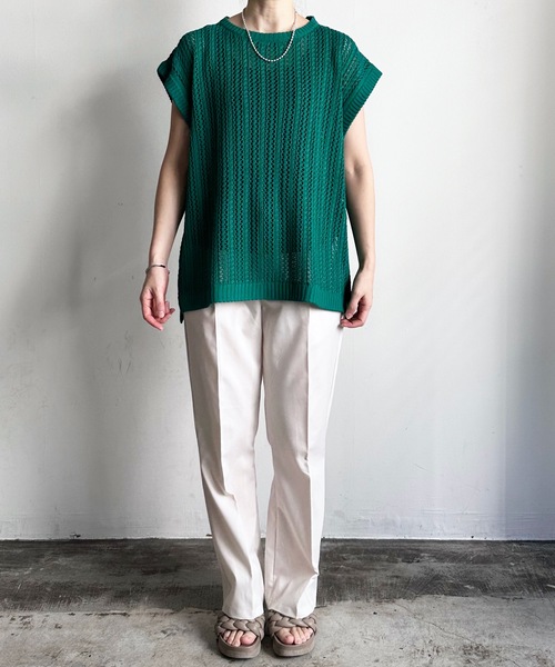 COMMON WARE（コモンウェアー）の「COMMONWARE:透かし編み メッシュ ベスト（ベスト・レディース・グリーン/ベージュ/ブラック・L/M）」の10枚目の写真