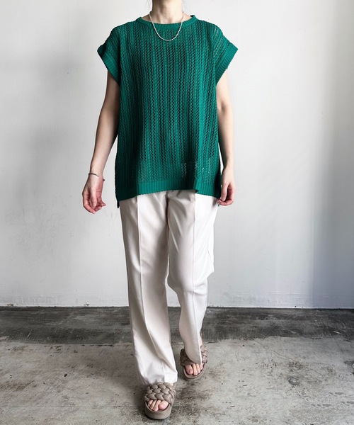 COMMON WARE（コモンウェアー）の「COMMONWARE:透かし編み メッシュ ベスト（ベスト・レディース・グリーン/ベージュ/ブラック・L/M）」の12枚目の写真