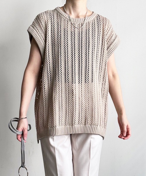 COMMON WARE（コモンウェアー）の「COMMONWARE:透かし編み メッシュ ベスト（ベスト・レディース・グリーン/ベージュ/ブラック・L/M）」の19枚目の写真