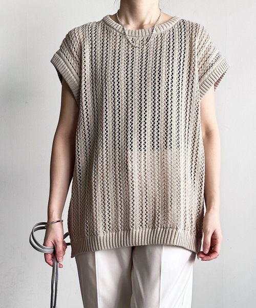 COMMON WARE（コモンウェアー）の「COMMONWARE:透かし編み メッシュ ベスト（ベスト・レディース・グリーン/ベージュ/ブラック・L/M）」の20枚目の写真
