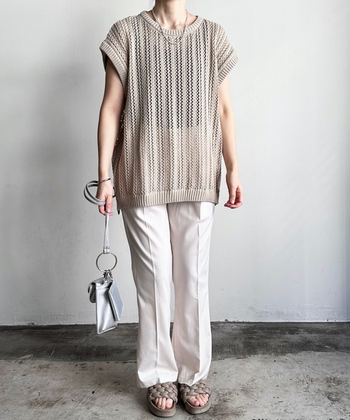 COMMON WARE（コモンウェアー）の「COMMONWARE:透かし編み メッシュ ベスト（ベスト・レディース・グリーン/ベージュ/ブラック・L/M）」の7枚目の写真