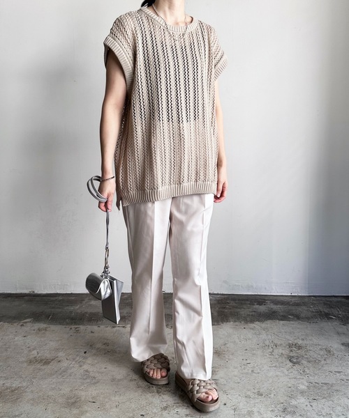 COMMON WARE（コモンウェアー）の「COMMONWARE:透かし編み メッシュ ベスト（ベスト・レディース・グリーン/ベージュ/ブラック・L/M）」の8枚目の写真