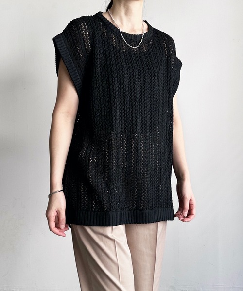 COMMON WARE（コモンウェアー）の「COMMONWARE:透かし編み メッシュ ベスト（ベスト・レディース・グリーン/ベージュ/ブラック・L/M）」の13枚目の写真