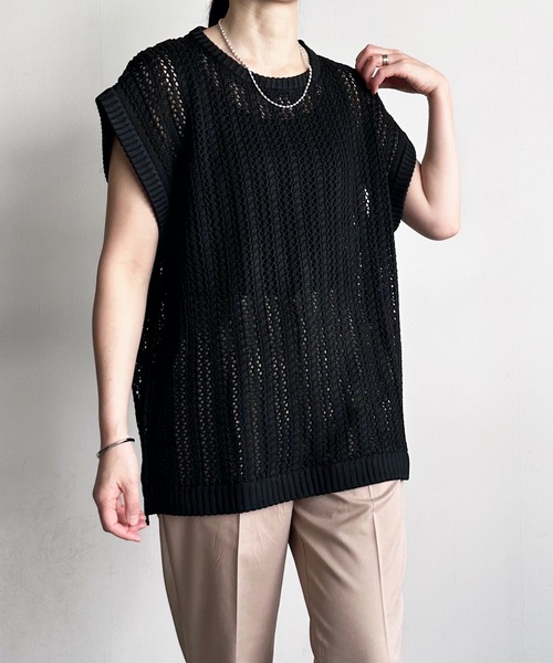 COMMON WARE（コモンウェアー）の「COMMONWARE:透かし編み メッシュ ベスト（ベスト・レディース・グリーン/ベージュ/ブラック・L/M）」の16枚目の写真