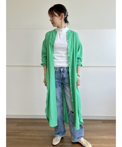 GAP（ギャップ）の「リネン混ボリュームスリーブシャツワンピース（ワンピース・レディース・ブルー/ブラック/グリーン・XS/S/M/L/XXS）」の8枚目の写真