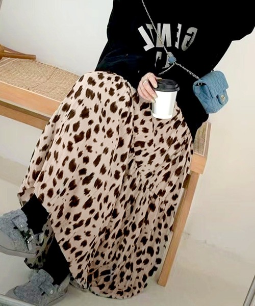 SpRay(スプレイ)の「ヒョウ柄ティア-ドロングスカート(スカート・レディース・グリーン/ホワイト/ベージュ/ブラック/ブラウン・FREE)」の5枚目の写真