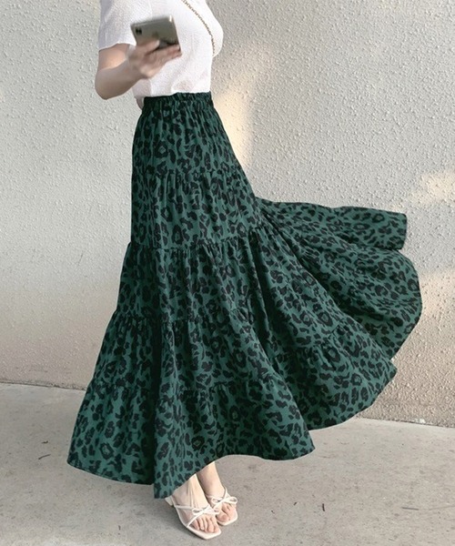 SpRay(スプレイ)の「ヒョウ柄ティア-ドロングスカート(スカート・レディース・グリーン/ホワイト/ベージュ/ブラック/ブラウン・FREE)」の11枚目の写真