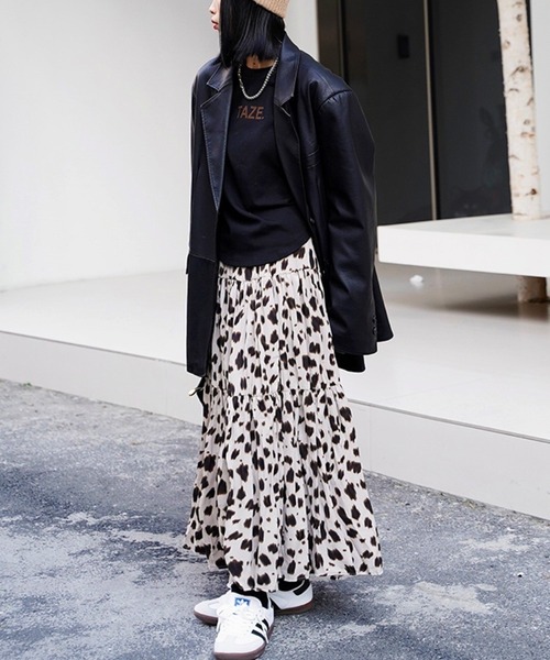SpRay(スプレイ)の「ヒョウ柄ティア-ドロングスカート(スカート・レディース・グリーン/ホワイト/ベージュ/ブラック/ブラウン・FREE)」の16枚目の写真