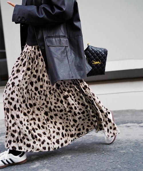 SpRay(スプレイ)の「ヒョウ柄ティア-ドロングスカート(スカート・レディース・グリーン/ホワイト/ベージュ/ブラック/ブラウン・FREE)」の14枚目の写真
